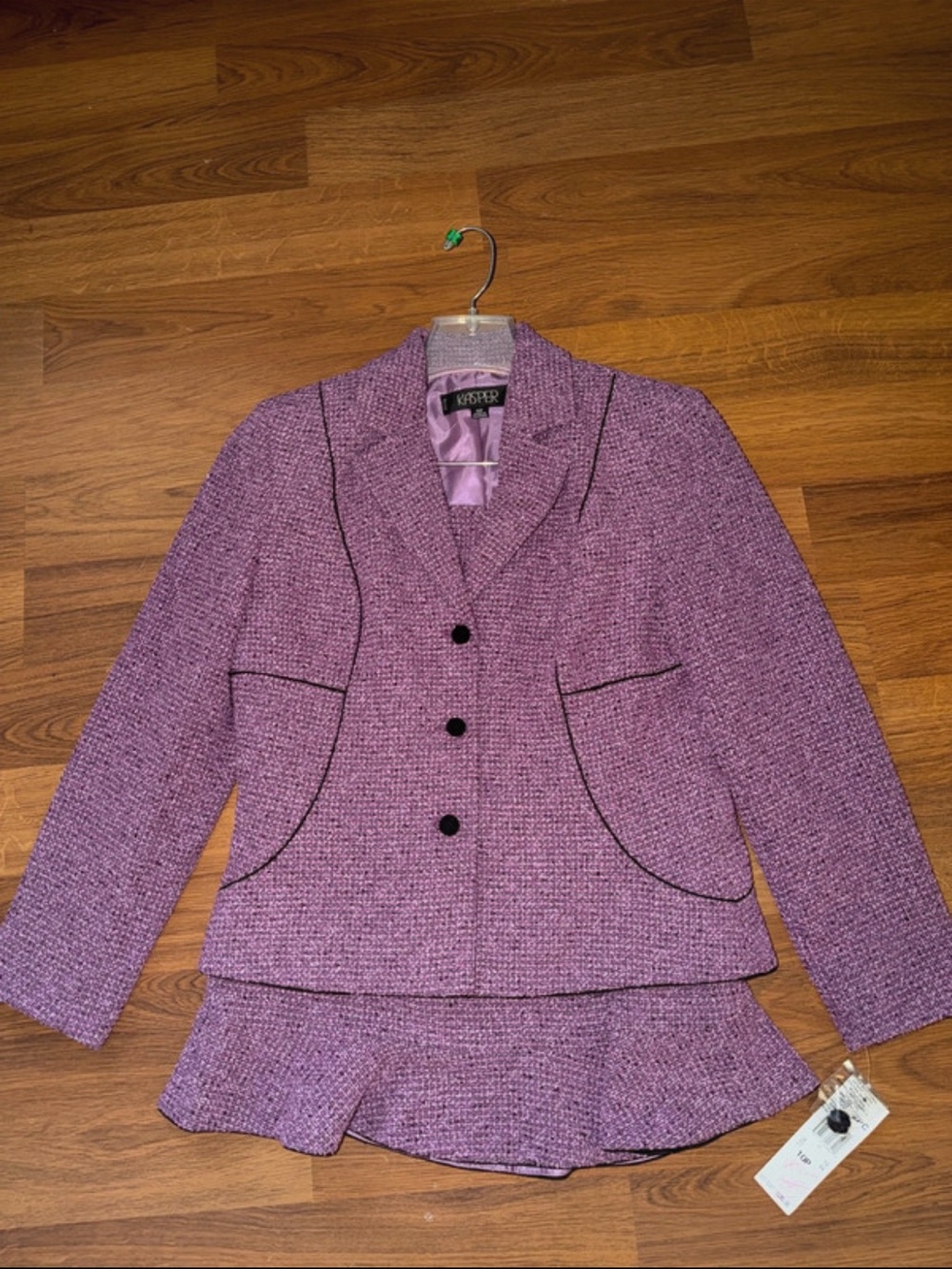 Kasper Lavender Tweed Blazer with Black Trim